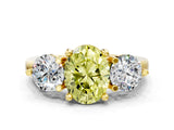 Yellow gold Three-Stone Fancy Yellow Oval  Brilliant Cut Solitaire Ring with Prong Setting on a Classic Band 1