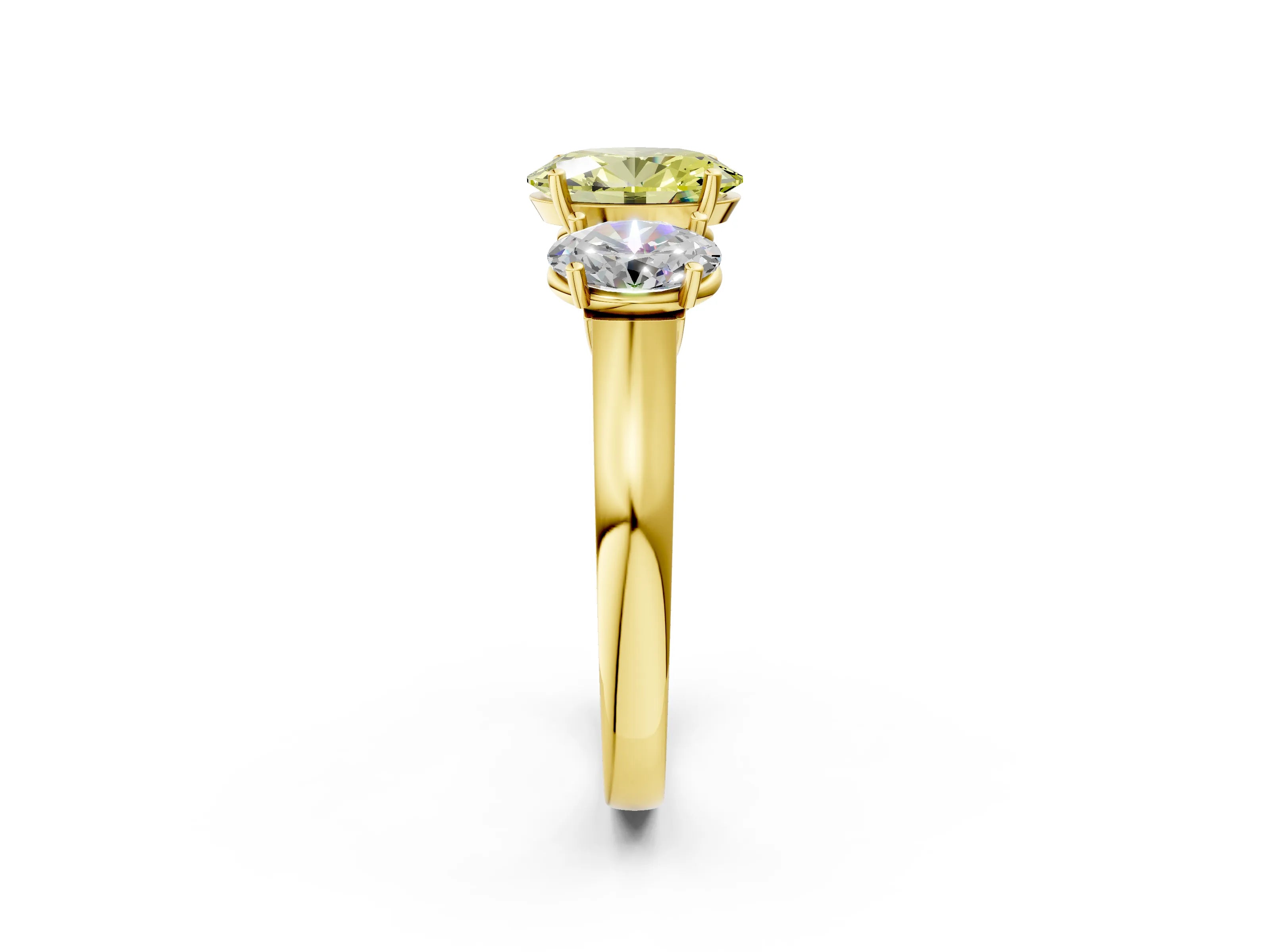 Yellow gold Three-Stone Fancy Yellow Oval Cut Brilliant Diamond Trellis Ring with Comfort Fit Band_2