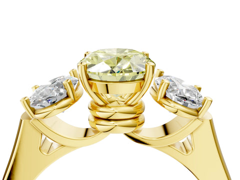 Yellow gold Three-Stone Fancy Yellow Oval Cut Brilliant Diamond Trellis Ring with Comfort Fit Band_4