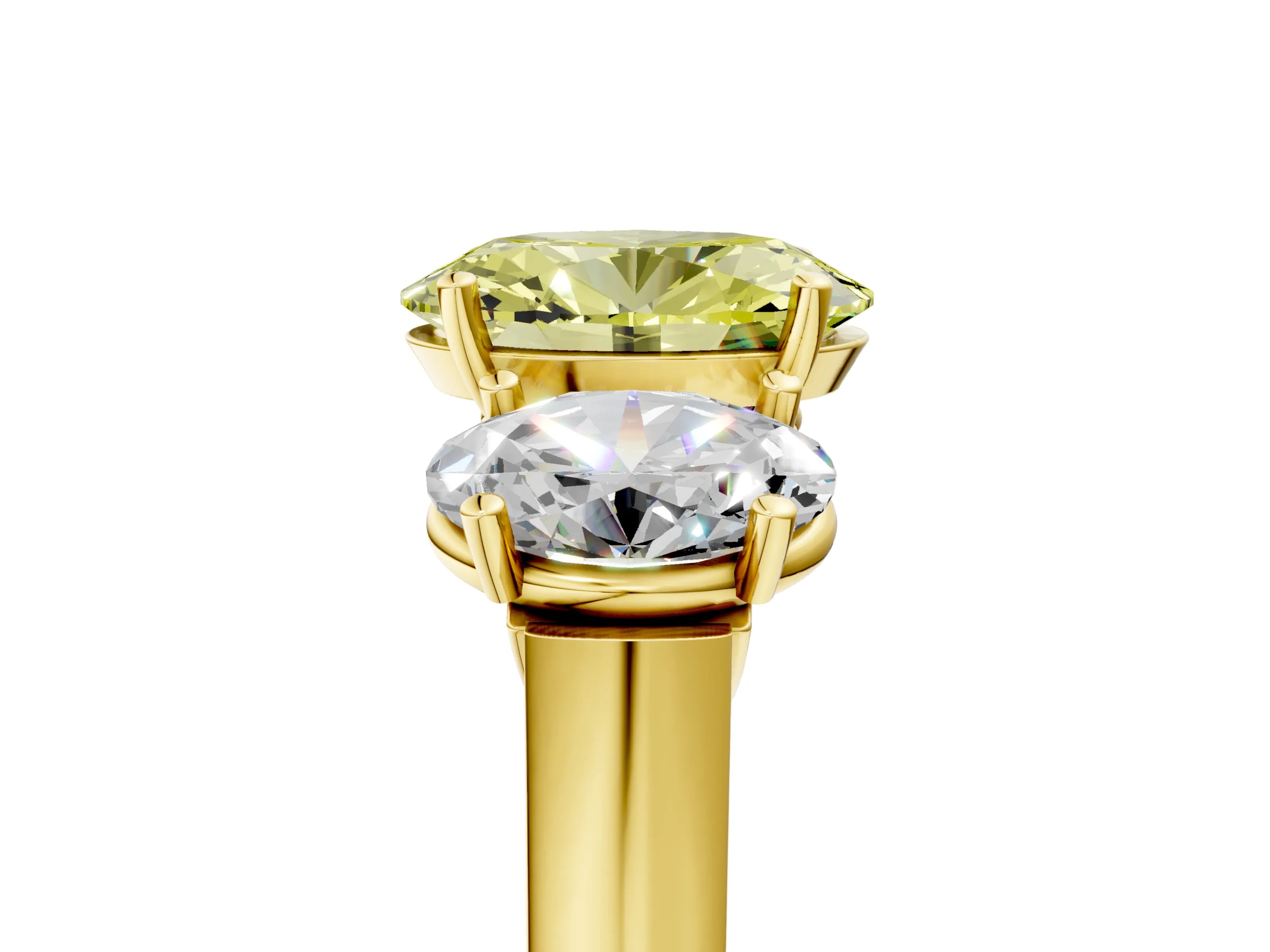 Yellow gold Three-Stone Fancy Yellow Oval Cut Brilliant Diamond Trellis Ring with Comfort Fit Band_5
