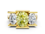 Yellow gold Three Stone Fancy Yellow Oval Cut Cut Channel Set Diamond Ring
