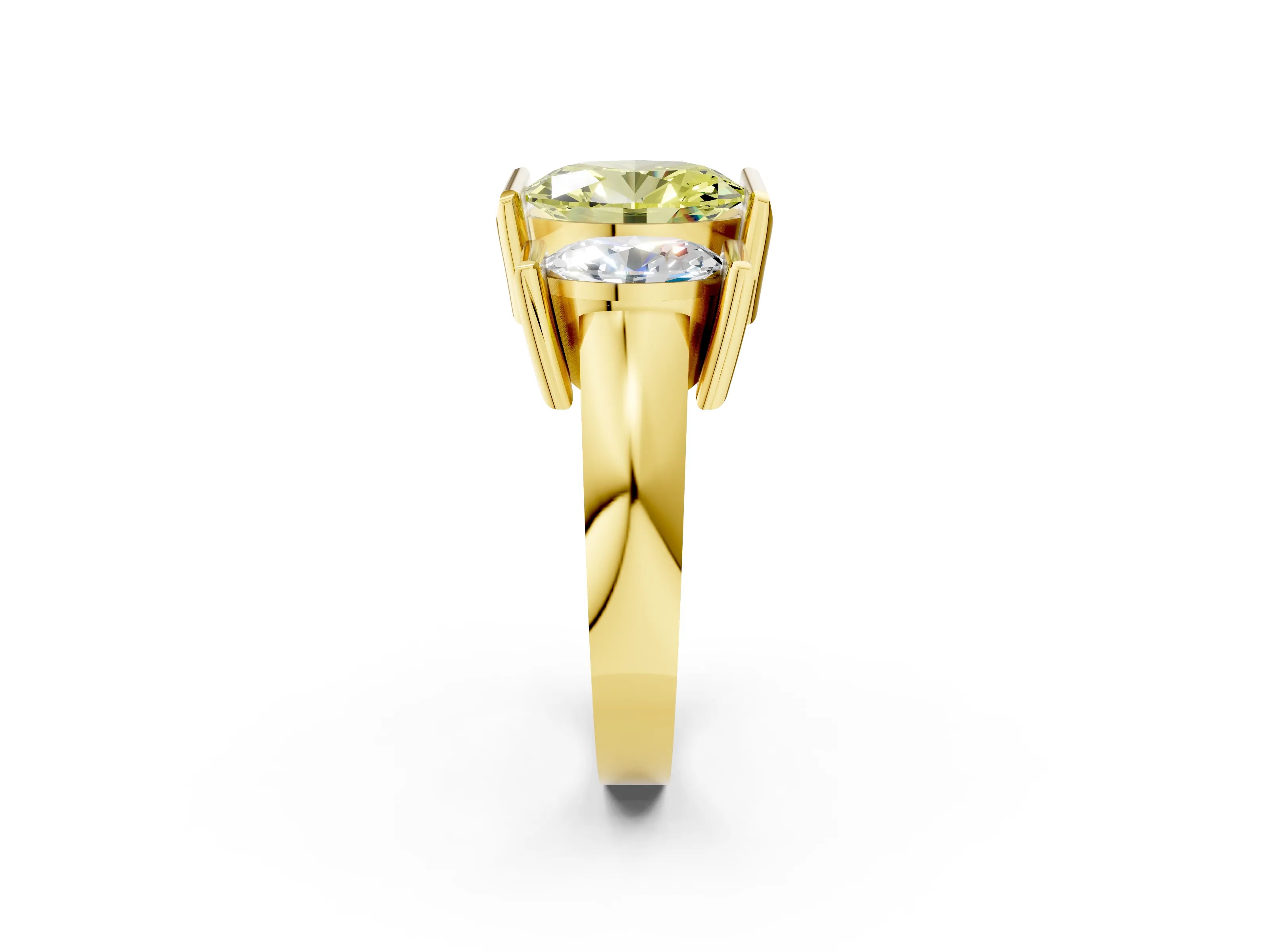 Yellow gold Three Stone Fancy Yellow Oval Cut Cut Channel Set Diamond Ring_2