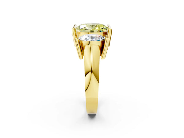 Yellow gold Three Stone Fancy Yellow Oval Cut Cut Channel Set Diamond Ring