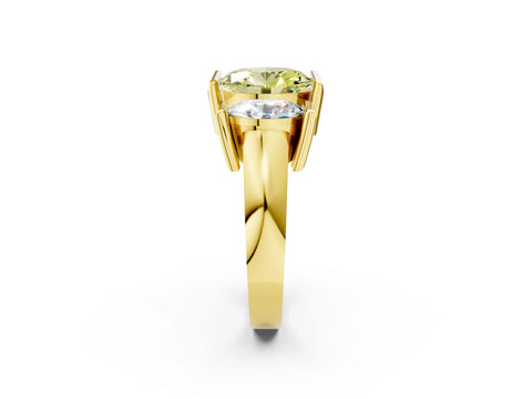 Yellow gold Three Stone Fancy Yellow Oval Cut Cut Channel Set Diamond Ring_2
