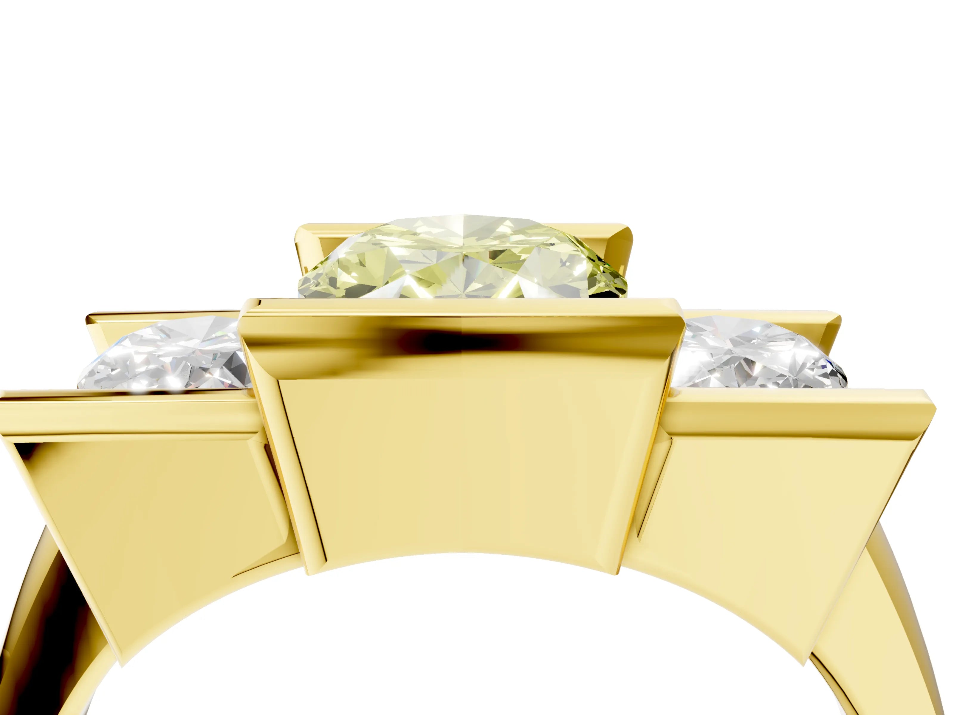 Yellow gold Three Stone Fancy Yellow Oval Cut Cut Channel Set Diamond Ring_4