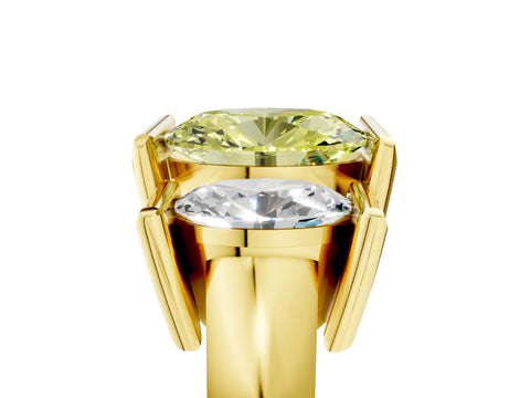Yellow gold Three Stone Fancy Yellow Oval Cut Cut Channel Set Diamond Ring_5