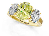Yellow gold Three-Stone Fancy Yellow Oval Cut Cut Diamond Engagement Ring with Flat Band and Four-Prong Setting_1