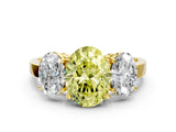 Yellow gold Three-Stone Fancy Yellow Oval Cut Cut Diamond Engagement Ring with Flat Band and Four-Prong Setting_12