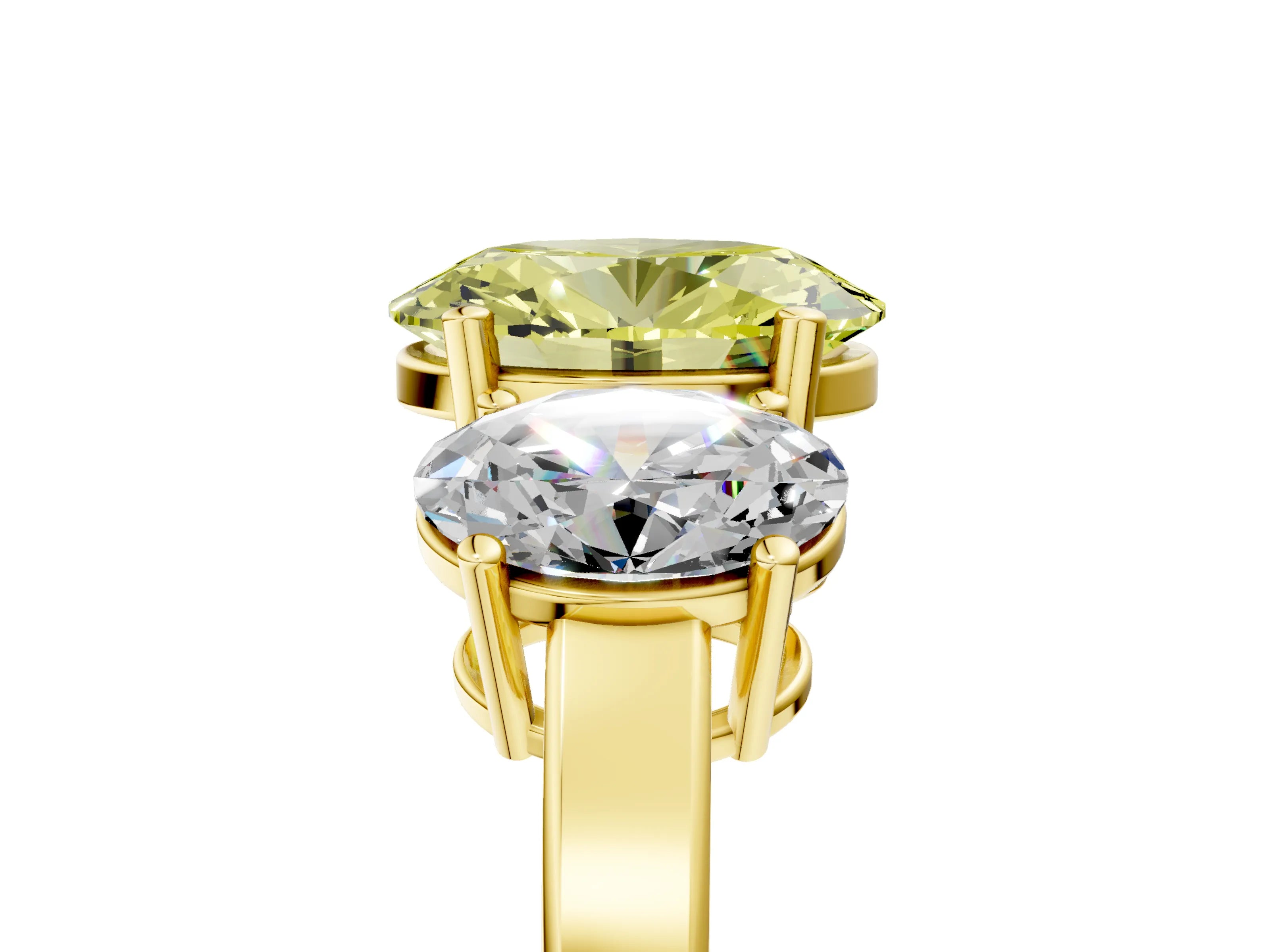 Yellow gold Three-Stone Fancy Yellow Oval Cut Cut Diamond Engagement Ring with Flat Band and Four-Prong Setting_17