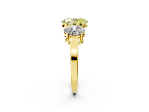 Yellow gold Three-Stone Fancy Yellow Oval Cut Cut Diamond Engagement Ring with Flat Band and Four-Prong Setting_2