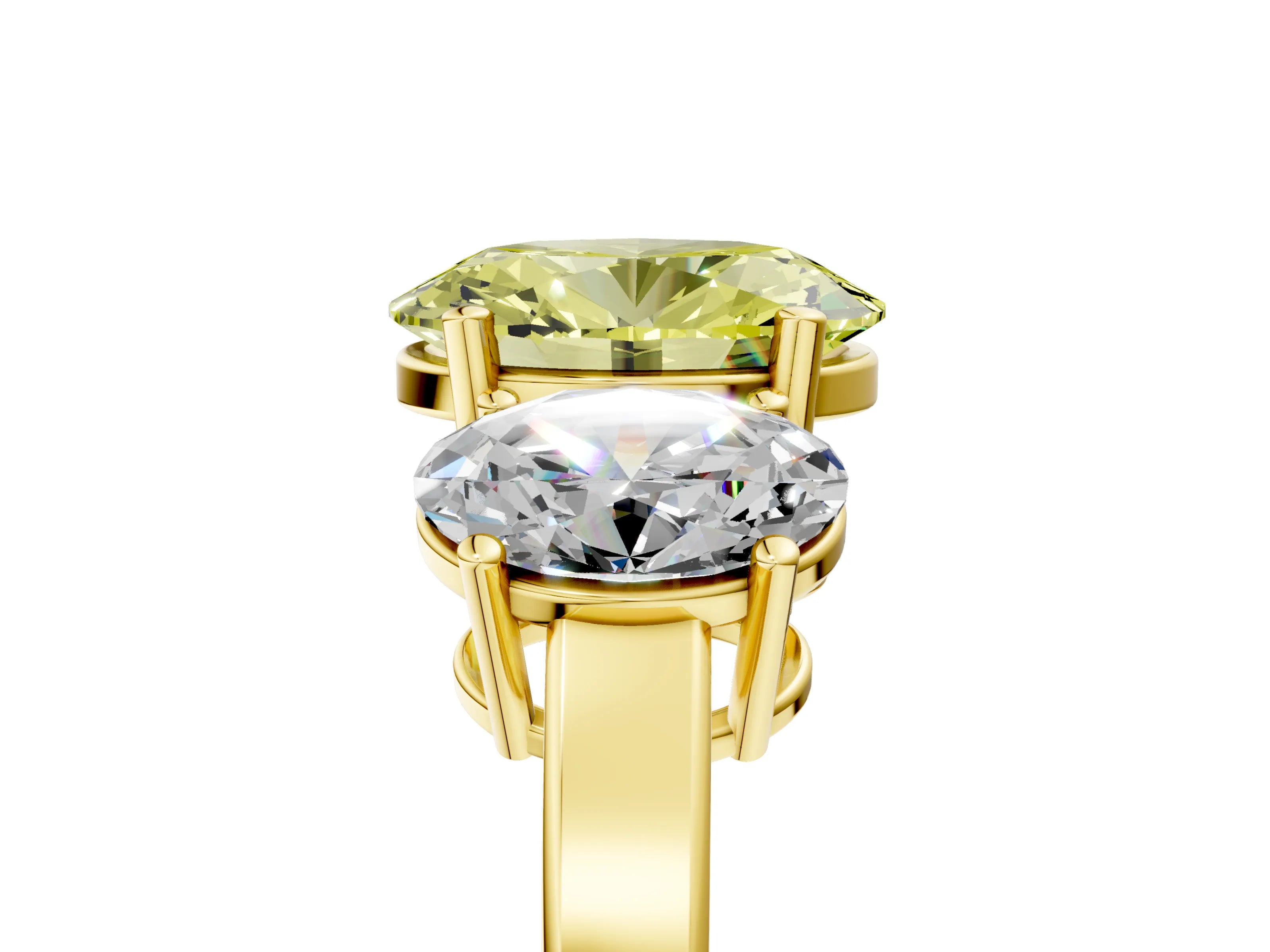 Yellow gold Three-Stone Fancy Yellow Oval Cut Cut Diamond Engagement Ring with Flat Band and Four-Prong Setting_5