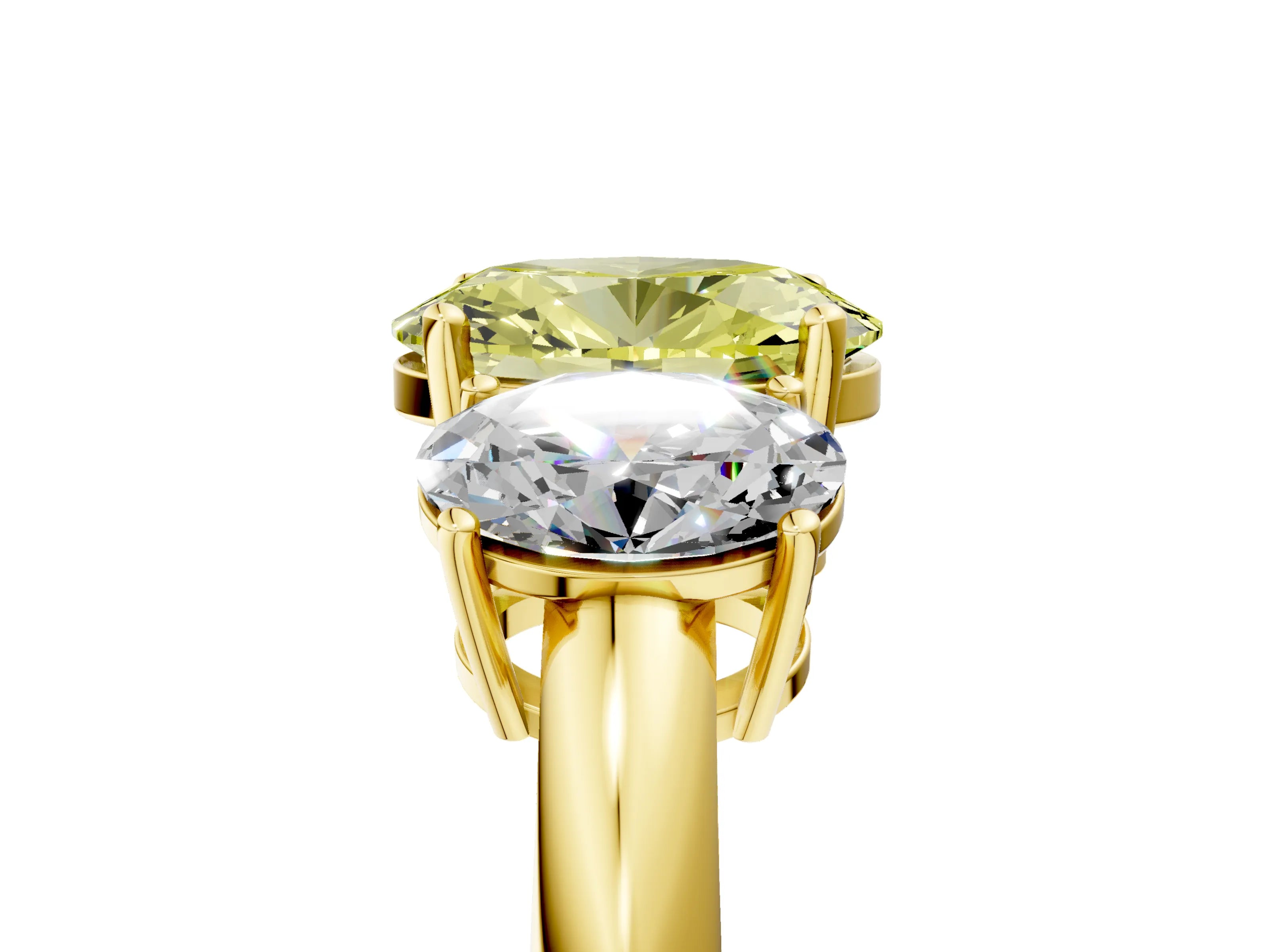 Yellow gold Three-Stone Fancy Yellow Oval Cut Cut Diamond Engagement Ring with Prong Setting on a White Gold Band_5