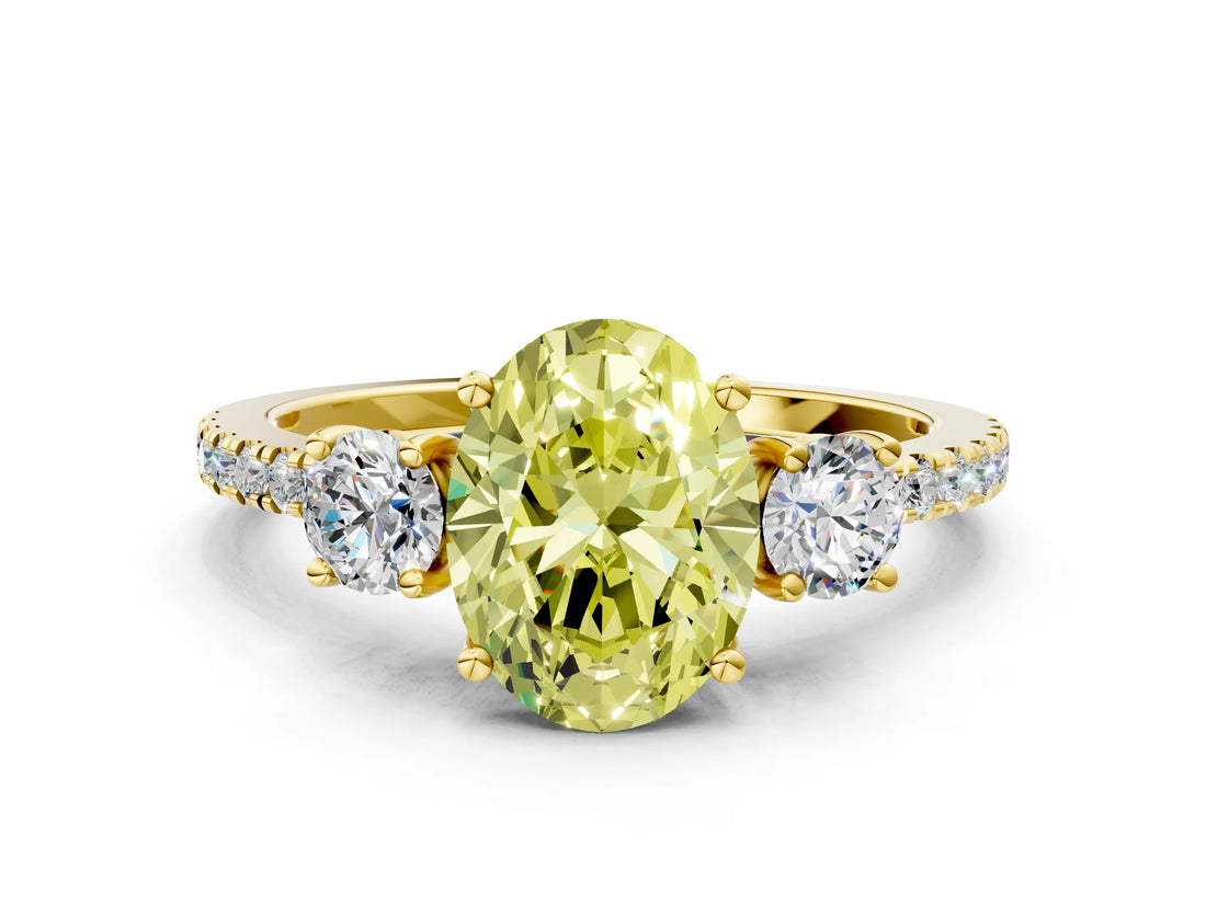 Yellow gold Three-Stone Fancy Yellow Oval Cut Cut Diamond Pavé Band with Prong Setting_15