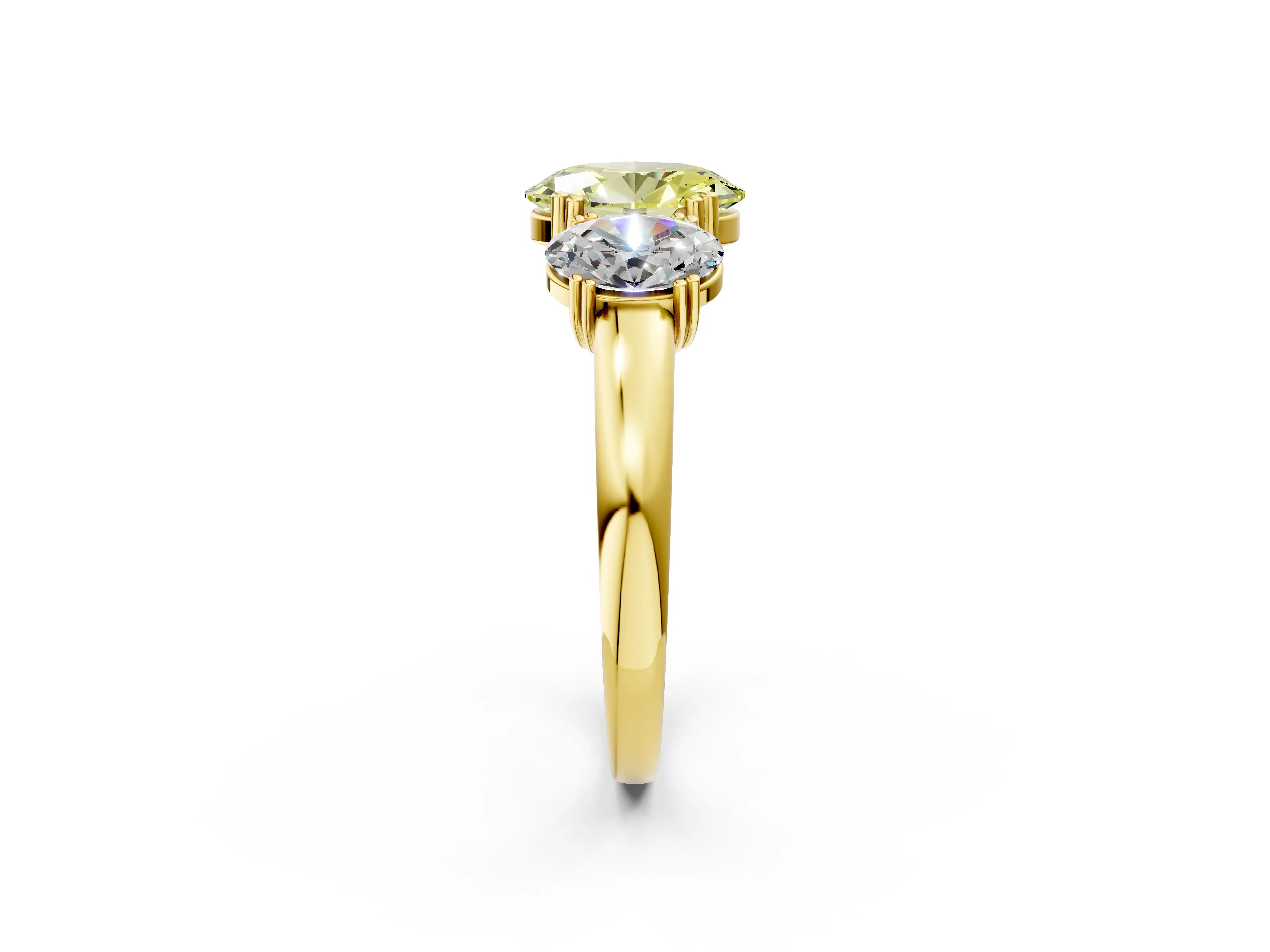 Yellow gold Three-Stone Fancy Yellow Oval Cut Cut Diamond Ring with Channel Set Band and Four-Prong Setting_2