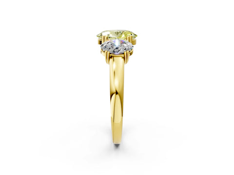 Yellow gold Three-Stone Fancy Yellow Oval Cut Cut Diamond Ring with Channel Set Band and Four-Prong Setting_2