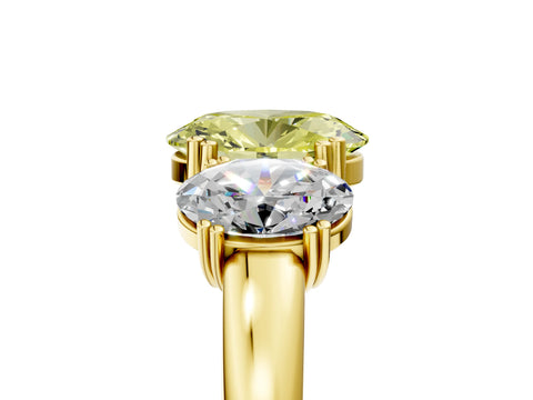 Yellow gold Three-Stone Fancy Yellow Oval Cut Cut Diamond Ring with Channel Set Band and Four-Prong Setting_5