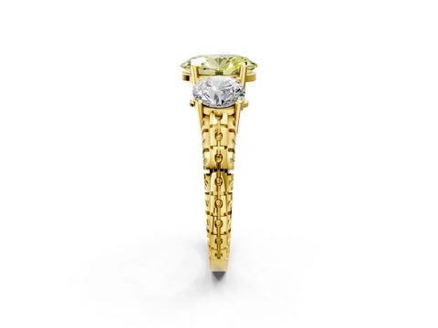 Yellow gold Three-Stone Fancy Yellow Oval Cut Cut Diamond Ring with Channel-Set Band and Prong Setting_2