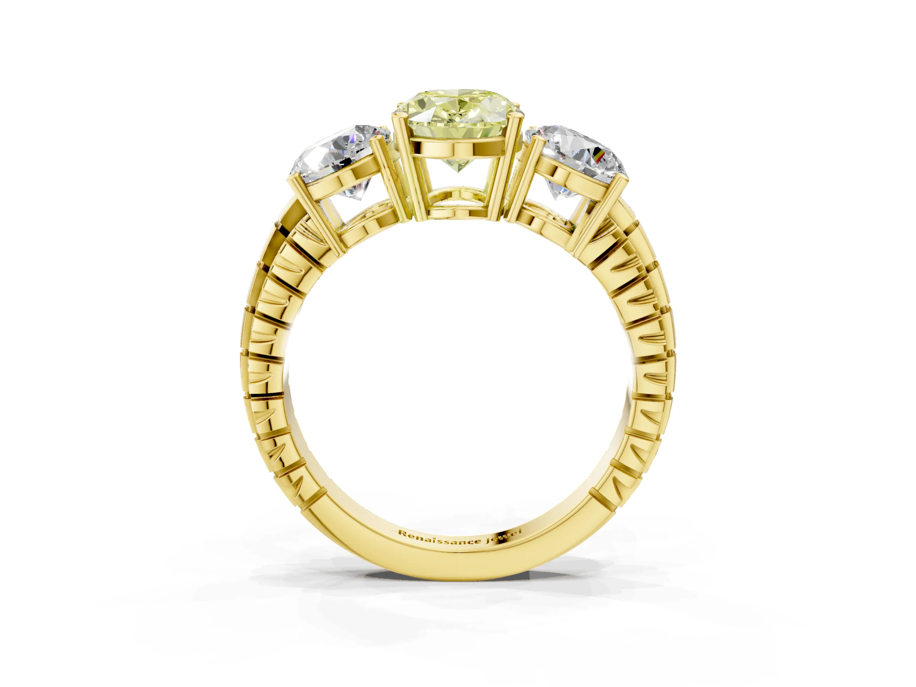 Yellow gold Three-Stone Fancy Yellow Oval Cut Cut Diamond Ring with Channel-Set Band and Prong Setting_3