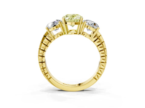 Yellow gold Three-Stone Fancy Yellow Oval Cut Cut Diamond Ring with Channel-Set Band and Prong Setting_3