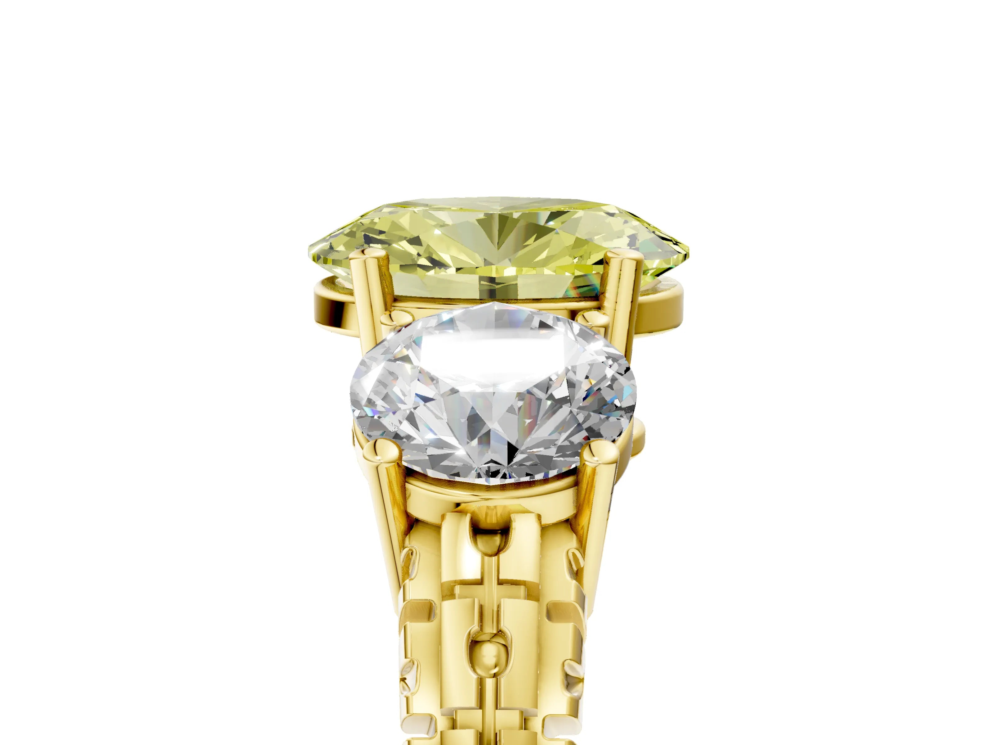 Yellow gold Three-Stone Fancy Yellow Oval Cut Cut Diamond Ring with Channel-Set Band and Prong Setting_5