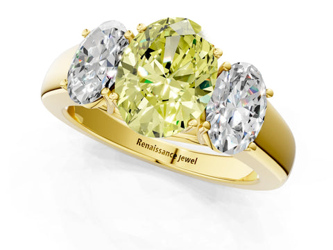 Yellow gold Three-Stone Fancy Yellow Oval Cut Cut Diamond Ring with Prong Setting and Classic Band_1