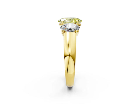Yellow gold Three-Stone Fancy Yellow Oval Cut Cut Diamond Ring with Prong Setting and Classic Band_2