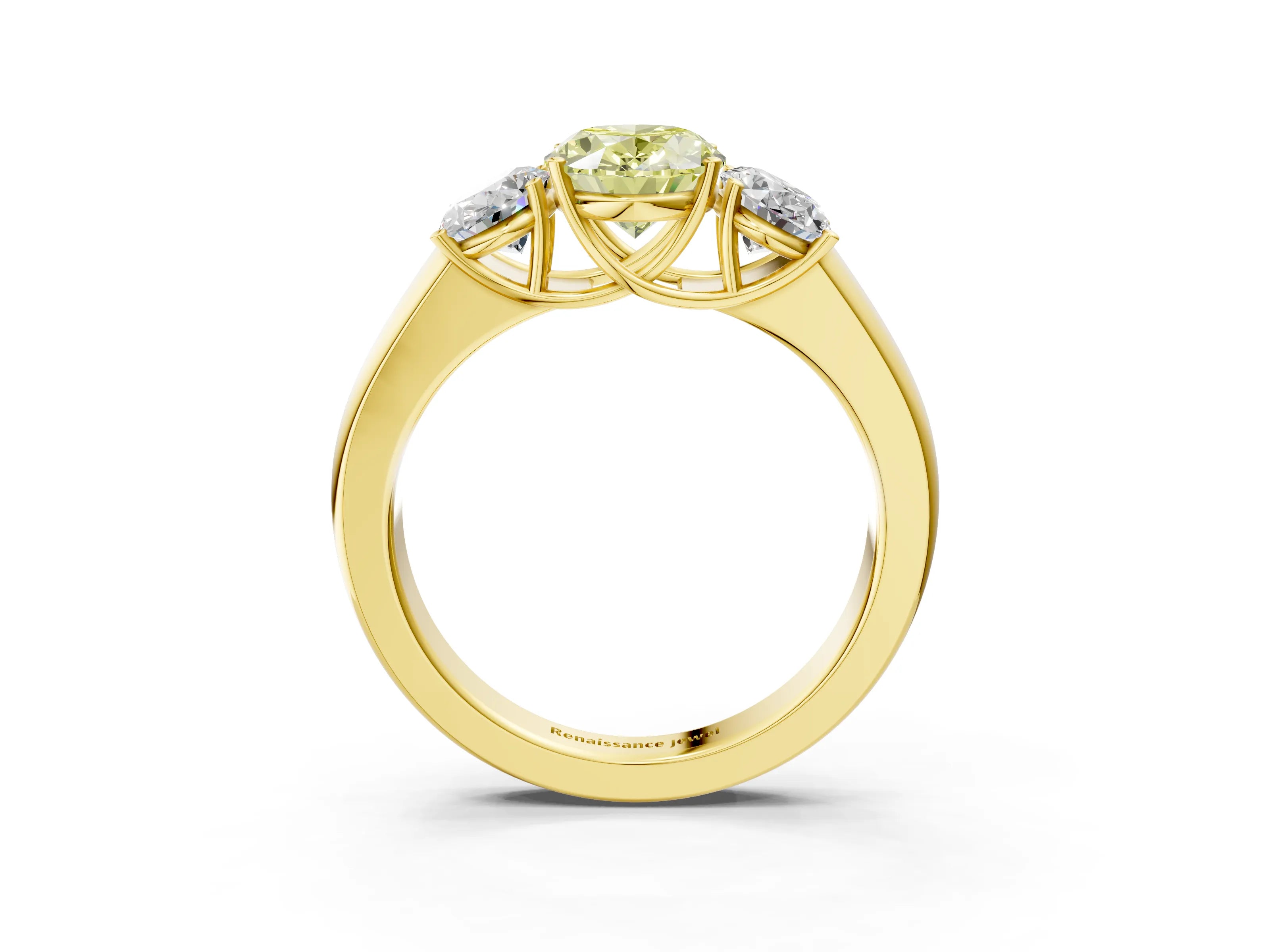 Yellow gold Three-Stone Fancy Yellow Oval Cut Cut Diamond Ring with Prong Setting and Classic Band_3