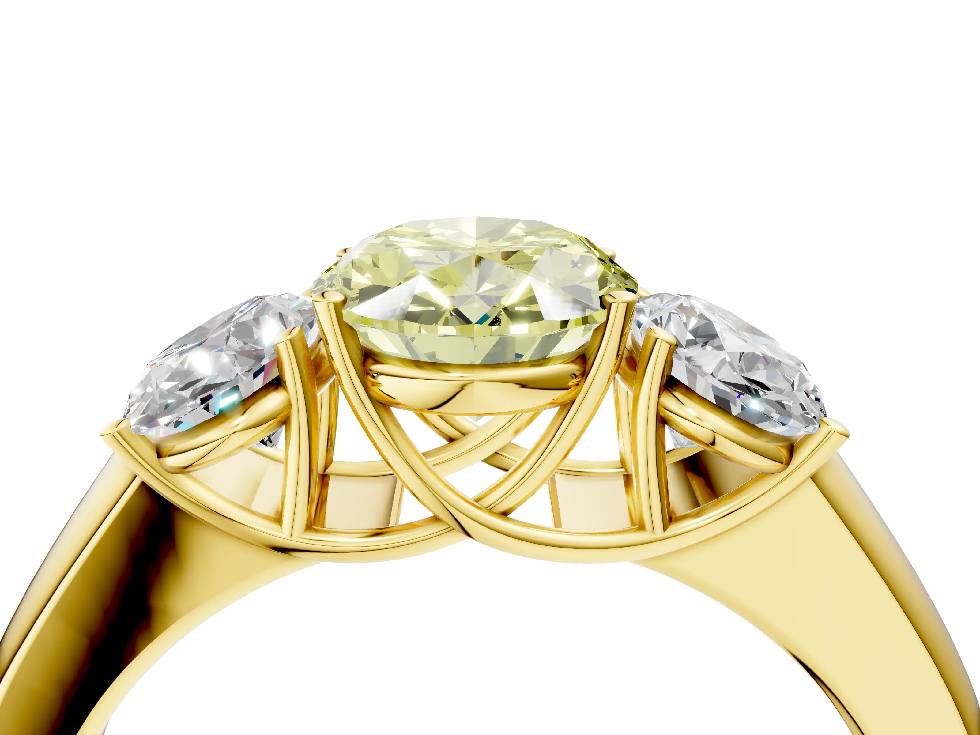 Yellow gold Three-Stone Fancy Yellow Oval Cut Cut Diamond Ring with Prong Setting and Classic Band_4