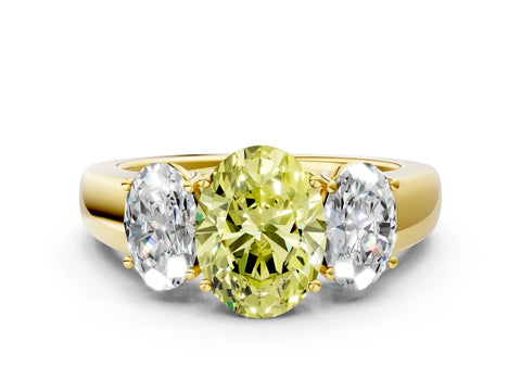 Yellow gold Three-Stone Fancy Yellow Oval Cut Cut Diamond Ring with Prong Setting and Classic Band