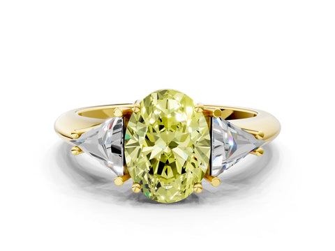 Yellow gold Three-Stone Fancy Yellow Oval Cut Cut Diamond Ring with Trillion Side Stones and Four-Prong Setting_3