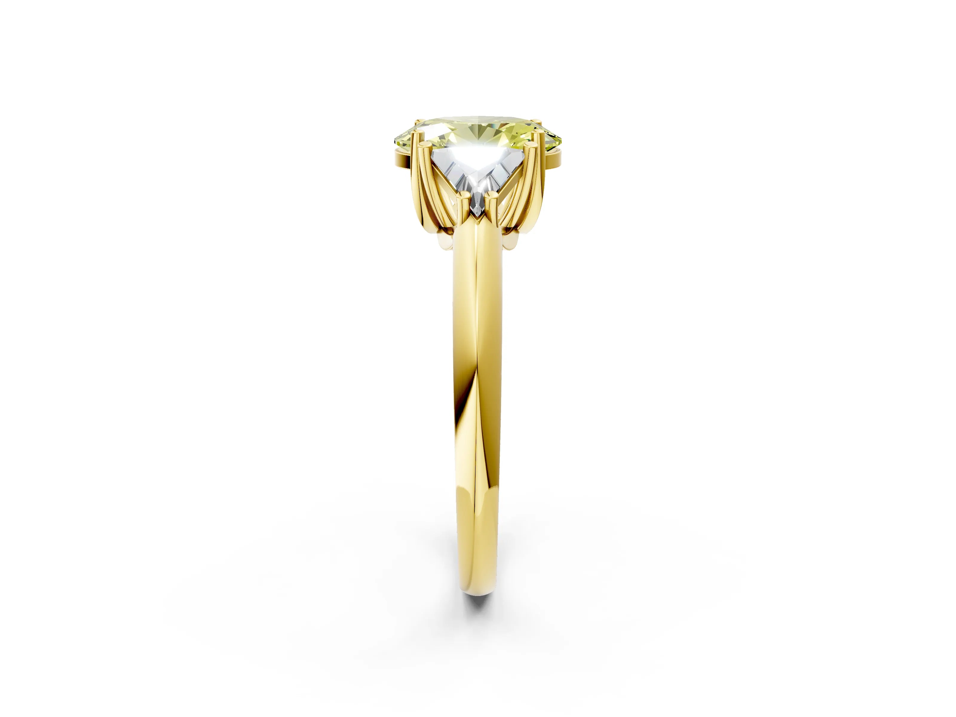 Yellow gold Three-Stone Fancy Yellow Oval Cut Cut Diamond Ring with Trillion Side Stones and Four-Prong Setting_5