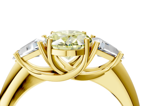 Yellow gold Three-Stone Fancy Yellow Oval Cut Cut Diamond Ring with Trillion Side Stones and Four-Prong Setting_7