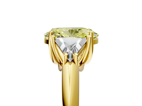 Yellow gold Three-Stone Fancy Yellow Oval Cut Cut Diamond Ring with Trillion Side Stones and Four-Prong Setting_8