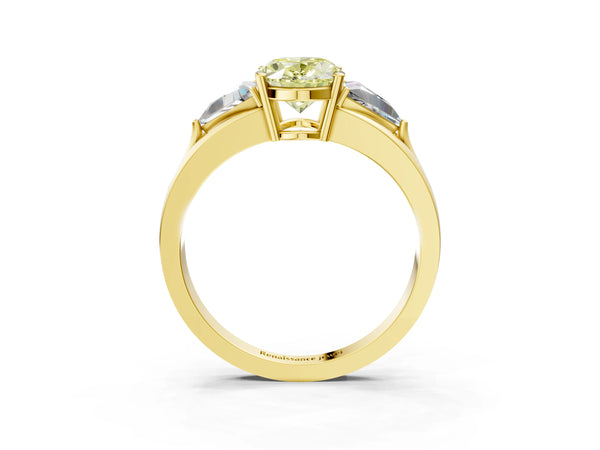Yellow Gold Oval Split Shank Three Stone Engagement Ring Setting for Fancy Yellow Center