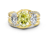 Yellow gold Three-Stone Fancy Yellow Oval Cut Cut Diamond Split Shank Prong Set Ring