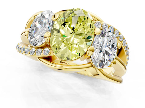 Yellow gold Three-Stone Fancy Yellow Oval Cut Cut Diamond Split Shank Prong Set Ring_1