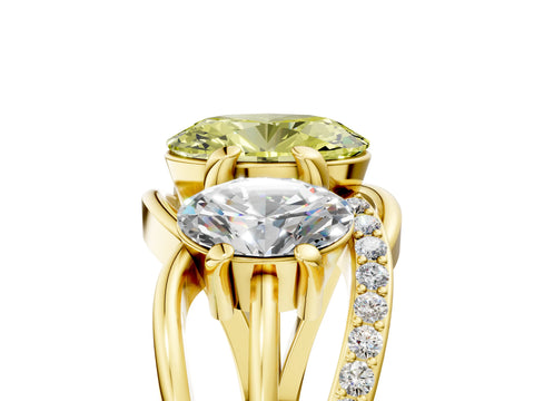 Yellow gold Three-Stone Fancy Yellow Oval Cut Cut Diamond Split Shank Prong Set Ring_5