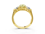 Yellow gold Three-Stone Fancy Yellow Oval Cut Cut Milgrain Band Prong Setting Ring_3