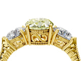 Yellow gold Three-Stone Fancy Yellow Oval Cut Cut Milgrain Band Prong Setting Ring_4