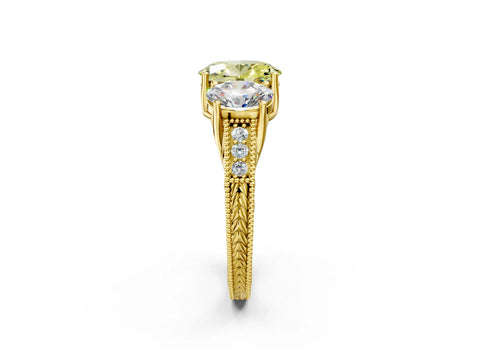 Yellow gold Three-Stone Fancy Yellow Oval Cut Cut Milgrain Pavé Engagement Ring_14