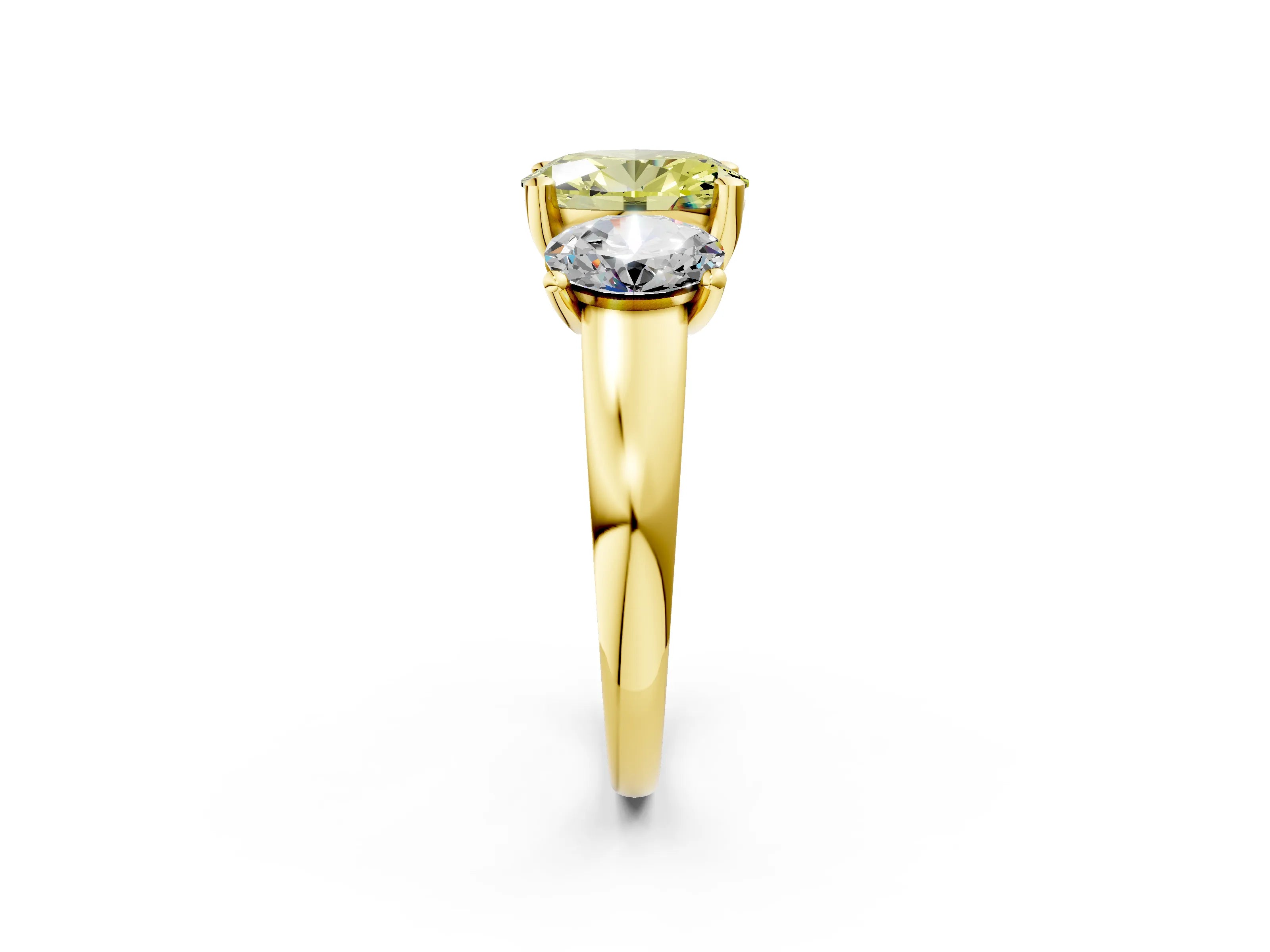 Yellow gold Three-Stone Fancy Yellow Oval Cut Cut Solitaire Ring with Classic Prong Setting_2