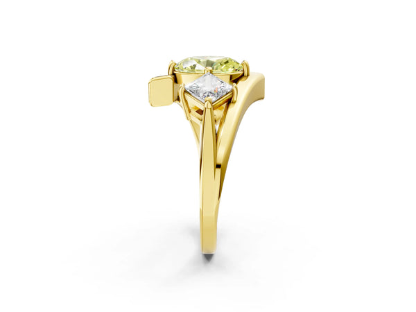 Yellow gold Three-Stone Fancy Yellow Oval Cut Cut Tension Band Ring with Four-Prong Setting