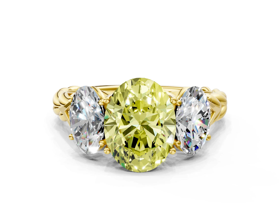 Yellow gold Three-Stone Fancy Yellow Oval Cut Diamond Braided Band Ring with Four-Prong Setting_40