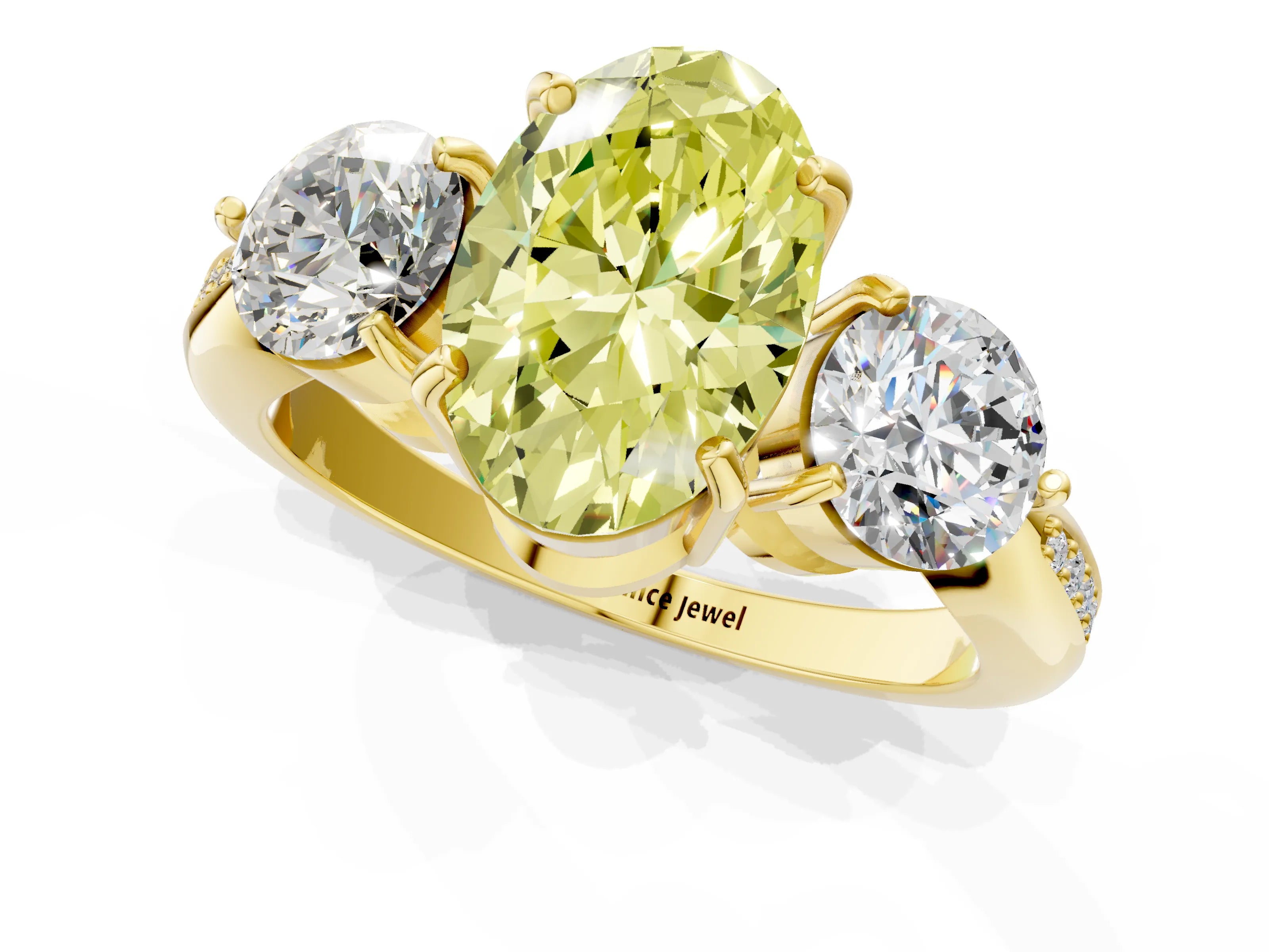 Yellow gold Three-Stone Fancy Yellow Oval Cut Diamond Channel Set Engagement Ring with Prong Setting_1