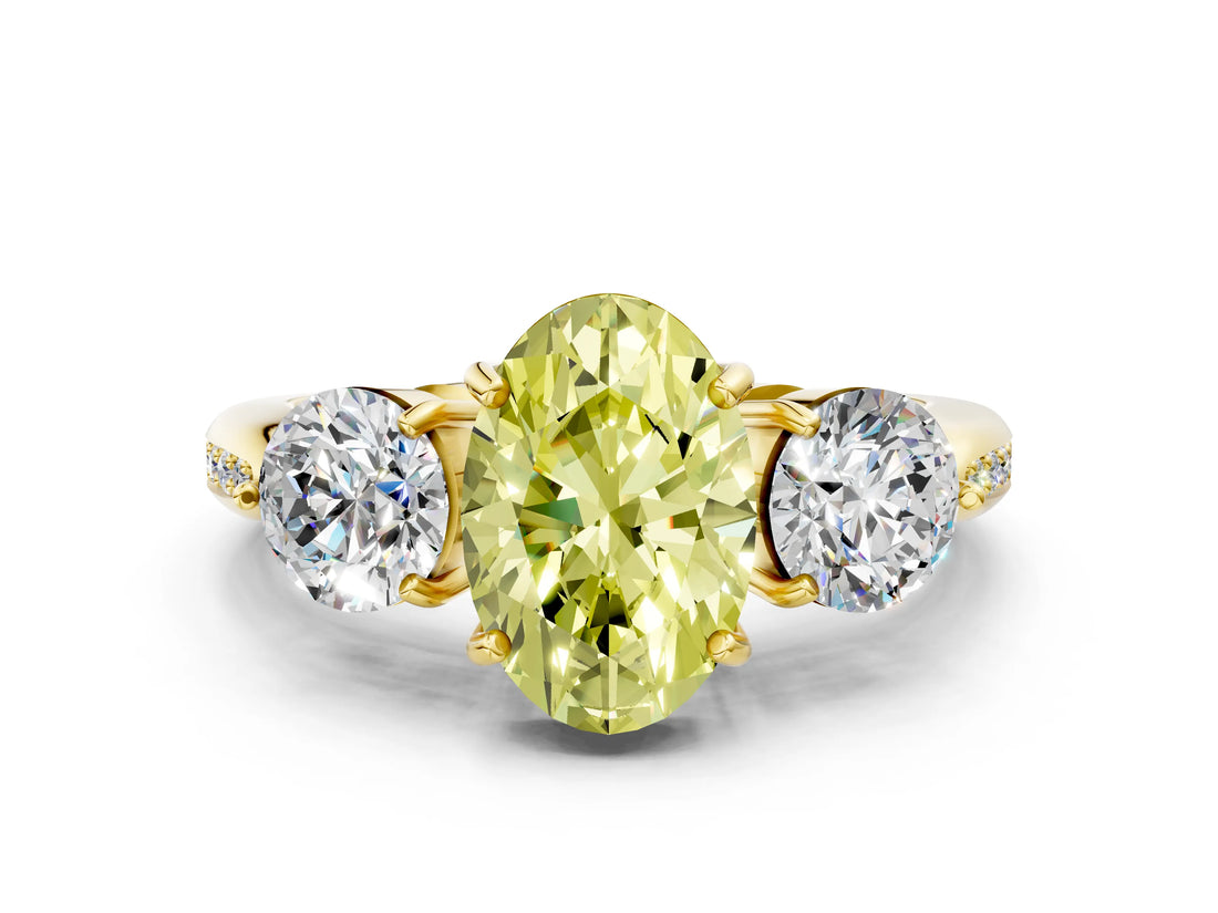 Yellow gold Three-Stone Fancy Yellow Oval Cut Diamond Channel Set Engagement Ring with Prong Setting_12