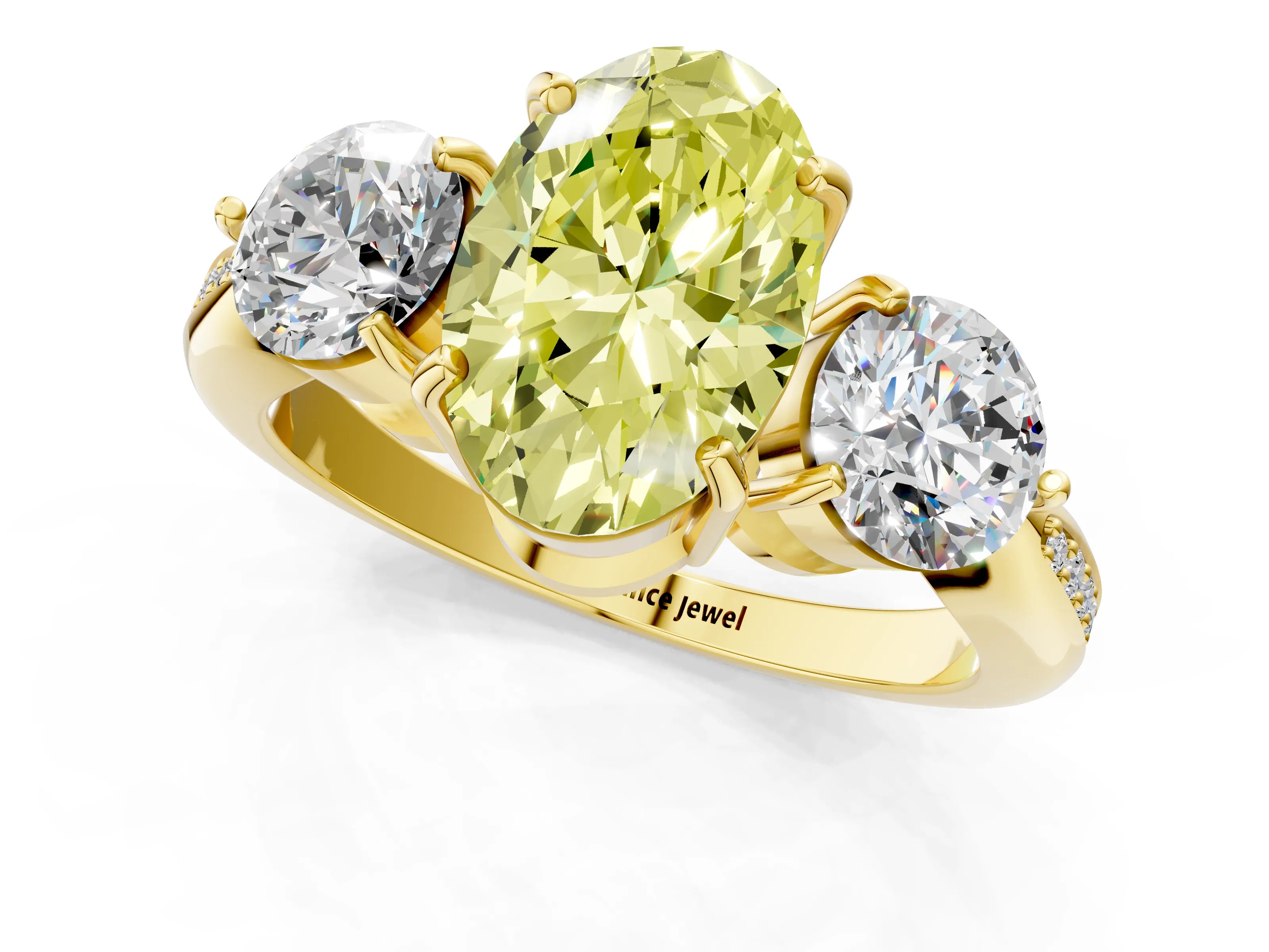 Yellow gold Three-Stone Fancy Yellow Oval Cut Diamond Channel Set Engagement Ring with Prong Setting_13