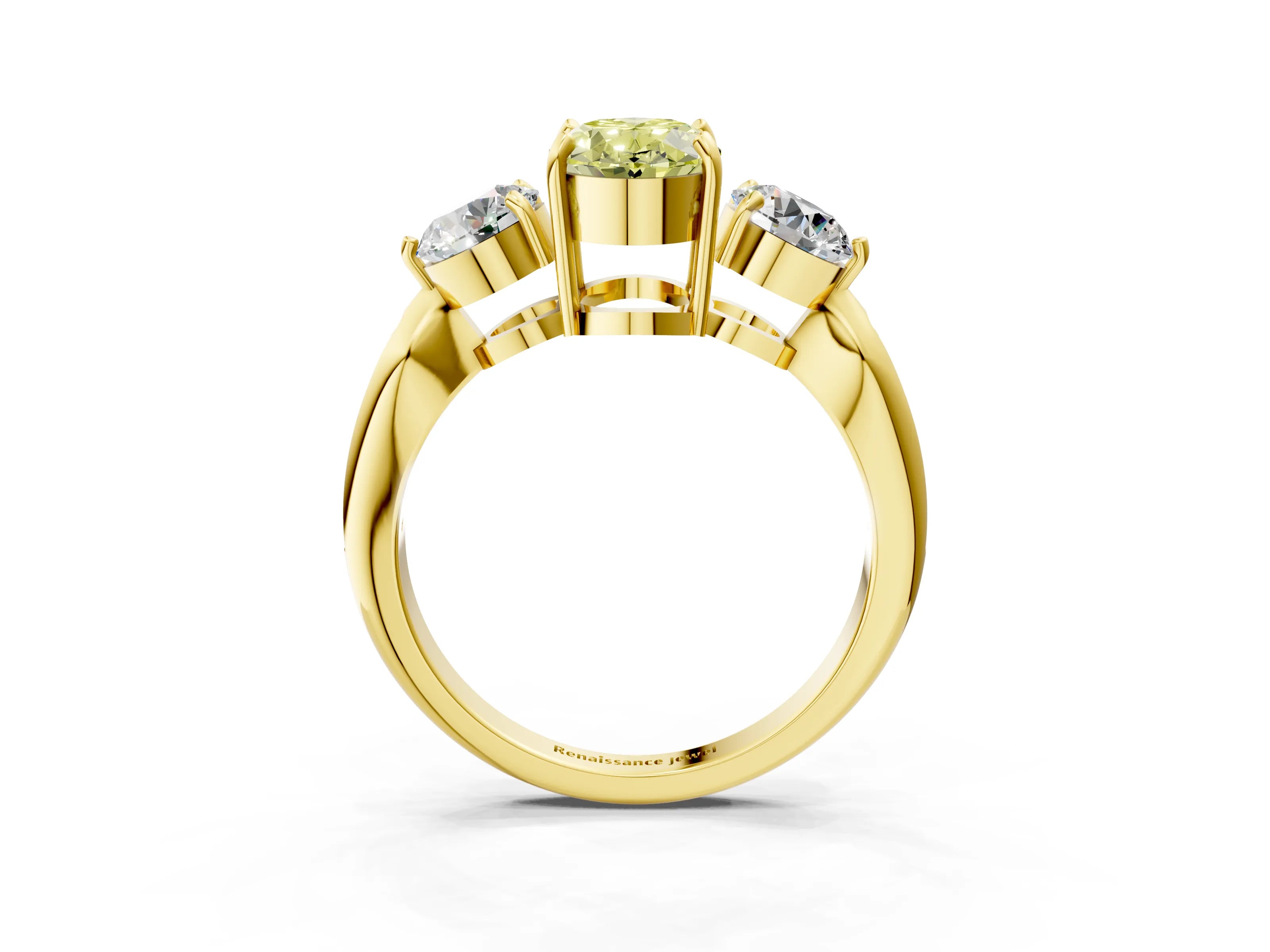 Yellow gold Three-Stone Fancy Yellow Oval Cut Diamond Channel Set Engagement Ring with Prong Setting_15