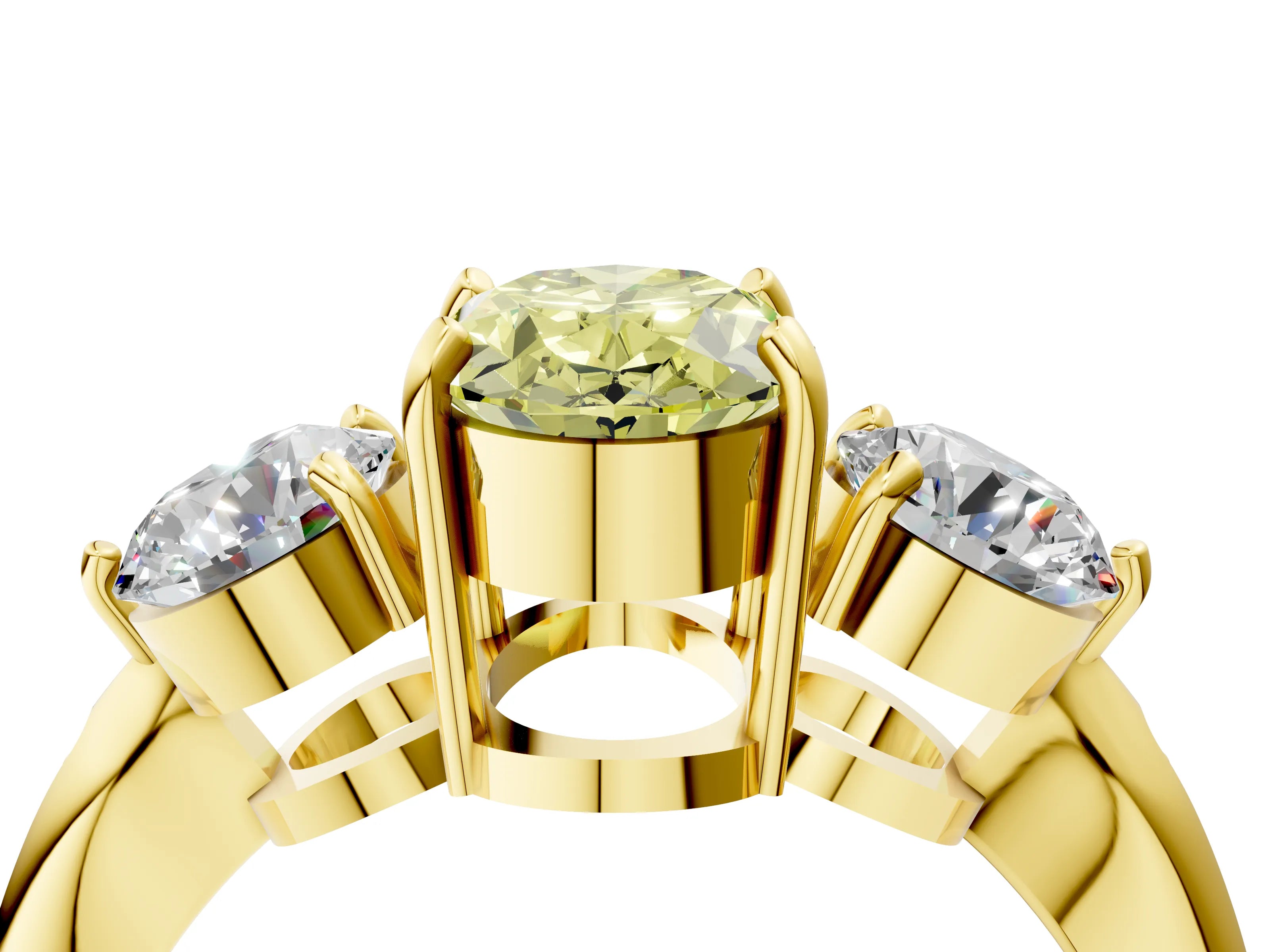 Yellow gold Three-Stone Fancy Yellow Oval Cut Diamond Channel Set Engagement Ring with Prong Setting_16