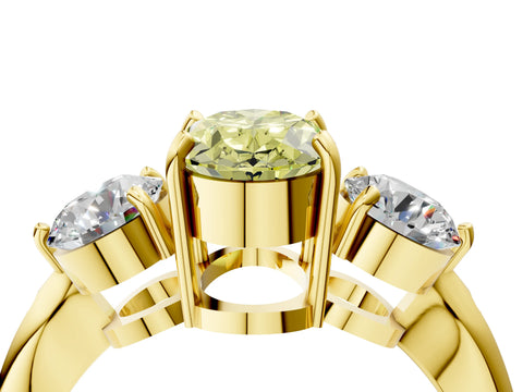 Yellow gold Three-Stone Fancy Yellow Oval Cut Diamond Channel Set Engagement Ring with Prong Setting_16