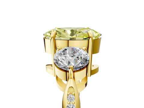 Yellow gold Three-Stone Fancy Yellow Oval Cut Diamond Channel Set Engagement Ring with Prong Setting_17
